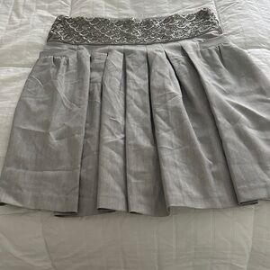Alice + Olivia Gray A-Line Skirt with Embellished Waist